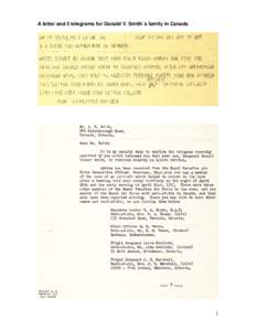 A letter and 3 telegrams for Donald V. Smith´s family in Canada  1 And then the good news