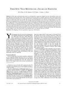 FIBER OPTIC YIELD MONITOR FOR A SUGARCANE HARVESTER R. R. Price, R. M. Johnson, R. P. Viator, J. Larsen, A. Peters