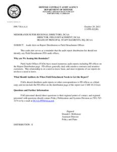 DEFENSE CONTRACT AUDIT AGENCY DEPARTMENT OF DEFENSE 8725 JOHN J. KINGMAN ROAD, SUITE 2135 FORT BELVOIR, VA[removed]IN REPLY REFER TO