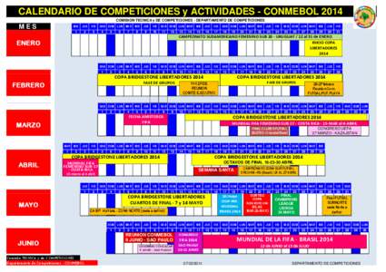 CALENDARIO DE COMPETICIONES y ACTIVIDADES - CONMEBOL 2014 COMISION TECNICA y DE COMPETICIONES - DEPARTAMENTO DE COMPETICIONES