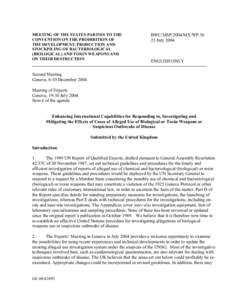 MEETING OF THE STATES PARTIES TO THE CONVENTION ON THE PROHIBITION OF THE DEVELOPMENT, PRODUCTION AND STOCKPILING OF BACTERIOLOGICAL (BIOLOGICAL) AND TOXIN WEAPONS AND ON THEIR DESTRUCTION