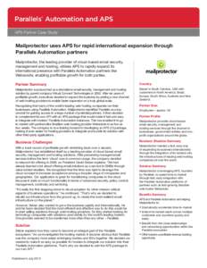 Parallels Automation and APS ® APS Partner Case Study  Mailprotector uses APS for rapid international expansion through