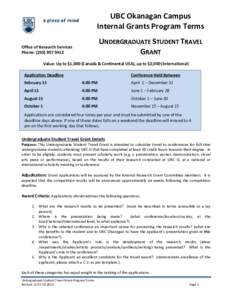 UBC Okanagan Campus Internal Grants Program Terms UNDERGRADUATE STUDENT TRAVEL GRANT  Office of Research Services