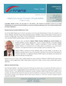 i-Trans « 10 ANS » Valenciennes, 16 juinmilliard d’euros consacré à l’innovation, 224 projets labellisés : i-Trans a 10 ans…