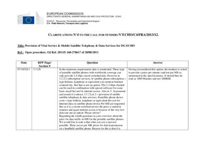 EUROPEAN COMMISSION DIRECTORATE-GENERAL HUMANITARIAN AID AND CIVIL PROTECTION - ECHO ECHO.C - Resources, Partnerships and Operational Support C/4 - Field Network, Transport and Logistics  CLARIFICATIONS N°4 TO THE CALL 