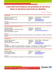 Liste des fournisseurs de produits et services dans le domaine piscicole au Québec