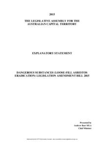 2015 THE LEGISLATIVE ASSEMBLY FOR THE AUSTRALIAN CAPITAL TERRITORY EXPLANATORY STATEMENT