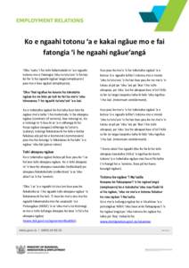 Ko e ngaahi totonu ‘a e kakai ngāue mo e fai fatongia ‘i he ngaahi ngāue‘angá ‘Oku ‘oatu ‘i he tohi fakamatalá ni ‘a e ngaahi totonu mo e fatongia ‘oku tu‘utu‘uni ‘e he lao ke fai ‘e he ngaahi