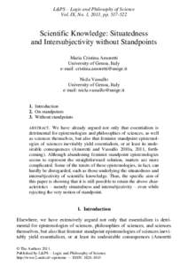 L&PS – Logic and Philosophy of Science Vol. IX, No. 1, 2011, pp[removed]Scientific Knowledge: Situatedness and Intersubjectivity without Standpoints Maria Cristina Amoretti