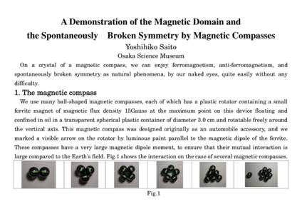 A Demonstration of the Magnetic Domain and the Spontaneously Broken Symmetry by Magnetic Compasses Yoshihiko Saito Osaka Science Museum On a crystal of a magnetic compass, we can enjoy ferromagnetism, anti-ferromagnetism