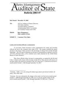 Bulletin[removed]Date Issued: December 19, 2003 TO: All City Auditors or Finance Directors All County Auditors