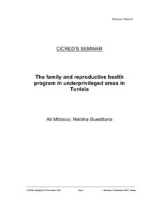 Mtiraoui-10dec02  CICRED’S SEMINAR The family and reproductive health program in underprivileged areas in