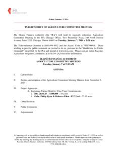 Friday, January 3, 2014  ______________________________________________________________________________ PUBLIC NOTICE OF AGRICULTURE COMMITTEE MEETING _____________________________________________________________________