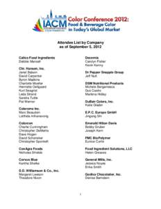 Attendee List by Company as of September 5, 2012 Calico Food Ingredients Debbie Mansell  Decernis