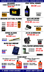 PARTS SPECIALS ■ PARTS SPECIALS ■ PARTS SPECIALS ALLIANCE FPPF Total Power[removed]CCA Starting Battery