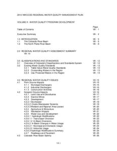 2012 NWCCOG REGIONAL WATER QUALITY MANAGEMENT PLAN  VOLUME II - WATER QUALITY PROGRAM DEVELOPMENT Table of Contents