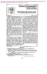 Essays of an Information Scientist: Science Reviews, Journalism, Inventiveness and other Essays, Vol:14 p.57, 1991 Current Contents, #15, p.5-11, April 15, p.5-11, 1991 Current Ch3mrnfimts” EUGENE GARF/ELD INSTITUTE FO