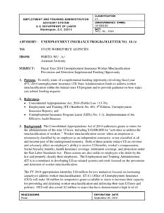 CLASSIFICATION EMPLOYMENT AND TRAINING ADMINISTRATION ADVISORY SYSTEM U.S. DEPARTMENT OF LABOR Washington, D.C[removed]