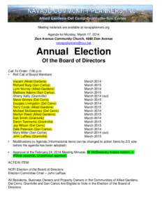 Meeting materials are available at navajoplanners.org Agenda for Monday, March 17, 2014 Zion Avenue Community Church, 4880 Zion Avenue [removed]  Annual Election