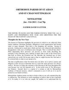 ORTHODOX PARISH OF ST AIDAN AND ST CHAD NOTTINGHAM NEWSLETTER