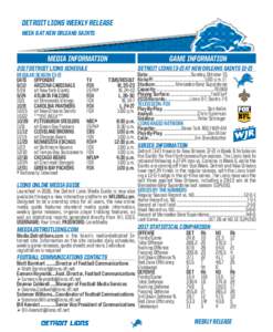 DETROIT LIONS WEEKLY RELEASE WEEK 6 AT NEW ORLEANS SAINTS MEDIA INFORMATION  GAME INFORMATION