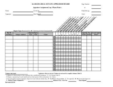 ALABAMA REAL ESTATE APPRAISER BOARD  Page Number Appraiser Assignment Log ( Please Print )