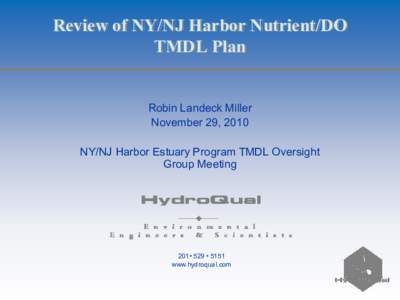 Review of NY/NJ Harbor Nutrient/DO TMDL Plan Robin Landeck Miller November 29, 2010 NY/NJ Harbor Estuary Program TMDL Oversight Group Meeting