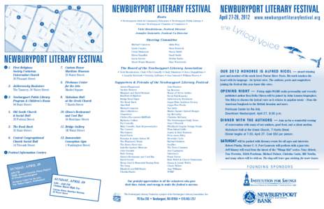 Hosts • Newburyport Adult & Community Education • Newburyport Public Library • • Greater Newburyport Chamber of Commerce • April 27-28, 2012	 www.newburyportliteraryfestival.org