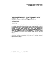 93 International Journal of Social Inquiry Volume 4 Number[removed]pp[removed]Enterprising Strangers: Social Capital and Social Liability Among African Migrant Traders