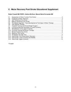 C. Motor Recovery Post Stroke Educational Supplement Robert Teasell MD FRCPC, Andrew McClure, Manuel Murie-Fernandez MD C1.