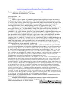 Southern Campaign American Revolution Pension Statements & Rosters Pension Application of Samuel Dunaway S2530 Transcribed and annotated by C. Leon Harris. VA