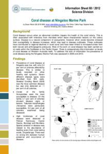 Information Sheet[removed]Science Division Coral disease at Ningaloo Marine Park by Shaun Wilson[removed], [removed], Kim Onton, Cathie Page, Stephen Neale, Shannon Armstrong, DEC Science Divisio