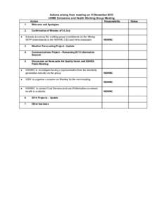 Actions arising from meeting on 15 November 2013 UHMD Emissions and Health Working Group Meeting 1. 2. ●