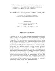 This research paper has been commissioned by the International Commission on Nuclear Non-proliferation and Disarmament, but reflects the views of the author and should not be construed as necessarily reflecting the views