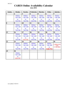 [removed]CARES Online Availability Calendar June 2014 Sunday 1