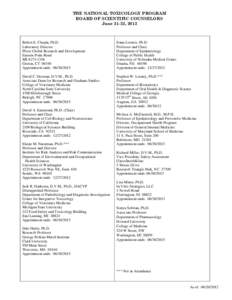 THE NATIONAL TOXICOLOGY PROGRAM BOARD OF SCIENTIFIC COUNSELORS June 21-22, 2012 Robert E. Chapin, Ph.D. Laboratory Director