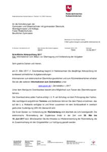 Niedersächsisches Kultusministerium Niedersächsisches Kultusministerium, Postfach 1 61, 30001 Hannover  An die Schulleitungen der