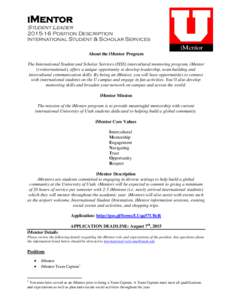 iMentor Student LeaderPosition Description International Student & Scholar Services About the iMentor Program
