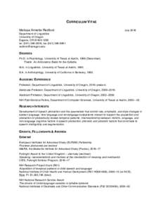 CURRICULUM VITAE Melissa Annette Redford JulyDepartment of Linguistics