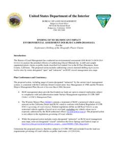 United States Department of the Interior BUREAU OF LAND MANAGEMENT Ridgecrest Field Office 300 South Richmond Road Ridgecrest, California[removed]5400
