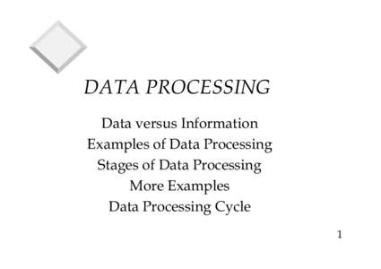 DATA PROCESSING Data versus Information Examples of Data Processing Stages of Data Processing More Examples Data Processing Cycle