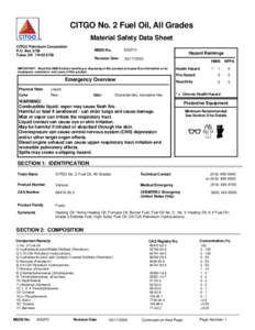 CITGO No. 2 Fuel Oil, All Grades Material Safety Data Sheet CITGO Petroleum Corporation P.O. Box 3758 Tulsa, OK[removed]