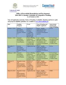 Catherine H. Smith Commissioner Office of Brownfield Remediation and Development[removed]Calendar) Schedule of Competitive Funding As of October 6, 2014