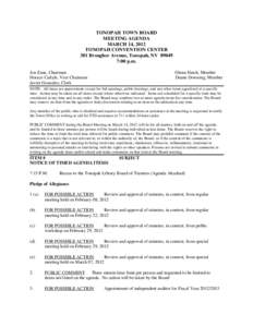 TONOPAH TOWN BOARD MEETING AGENDA MARCH 14, 2012 TONOPAH CONVENTION CENTER 301 Brougher Avenue, Tonopah, NV[removed]:00 p.m.