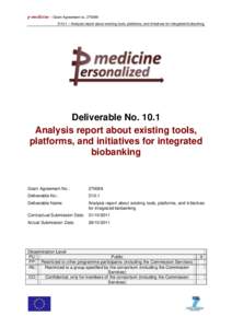 p-medicine – Grant Agreement noD10.1 – Analysis report about existing tools, platforms, and initiatives for integrated biobanking Deliverable NoAnalysis report about existing tools, platforms, and ini