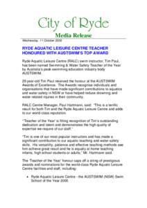 Microsoft Word - RALC SWIM TEACHER OF THE YEAR - TIM PAUL.doc