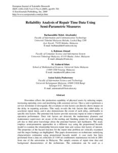 European Journal of Scientific Research ISSN 1450-216X Vol.33 No[removed]), pp[removed] © EuroJournals Publishing, Inc[removed]http://www.eurojournals.com/ejsr.htm  Reliability Analysis of Repair Time Data Using