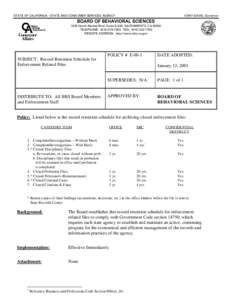 STATE OF CALIFORNIA - STATE AND CONSUMER SERVICES AGENCY  GRAY DAVIS, Governor BOARD OF BEHAVIORAL SCIENCES 1625 North Market Blvd, Suite S-200, SACRAMENTO, CA 95834