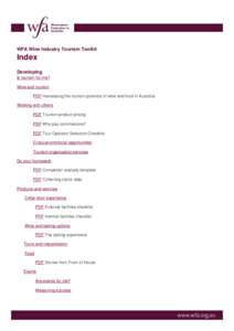 WFA Wine Industry Tourism Toolkit  Index Developing Is tourism for me? Wine and tourism