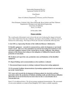 Sponsorship-Equipment Review Agreement Number 8CA05704 Final Report to State of California Department of Forestry and Fire Protection by